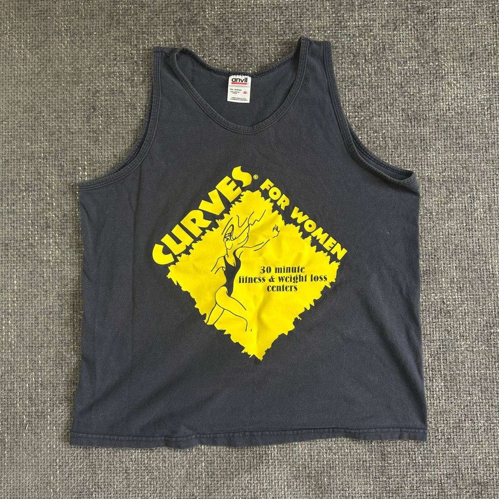 Anvil Curves For Women Tank Top Unisex Medium Black Vintage 90s Y2K Gym Tee